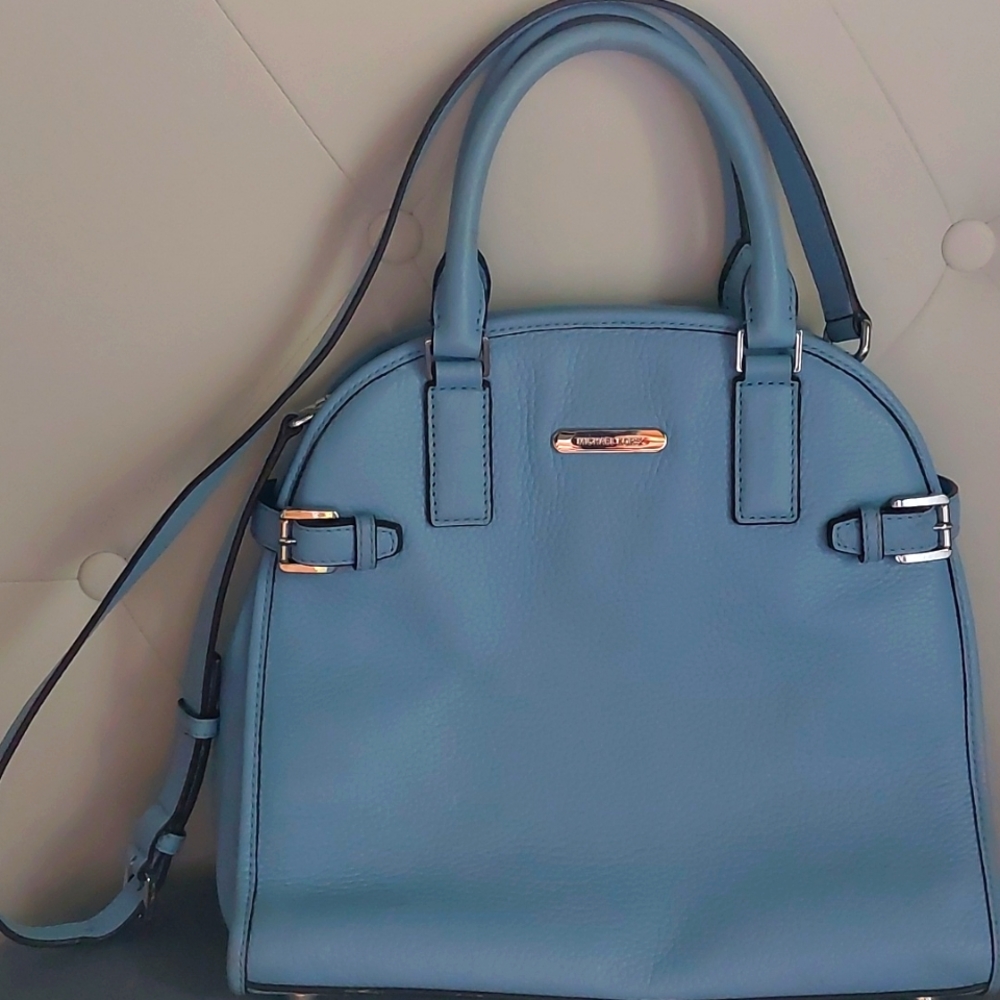 Michael Kors Light Blue Leather Satchel Purse.